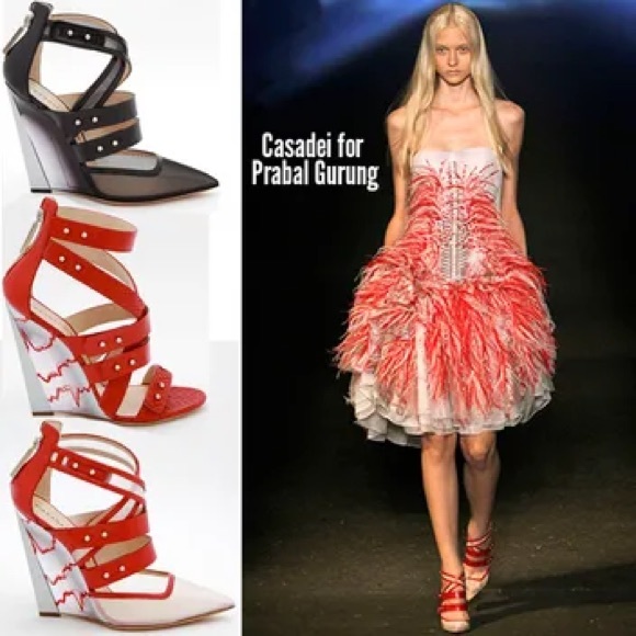 👠 Casadei Prabal Gurung Red Patent Cardiogram Wedges Platform Sandals Heels - Picture 14 of 15